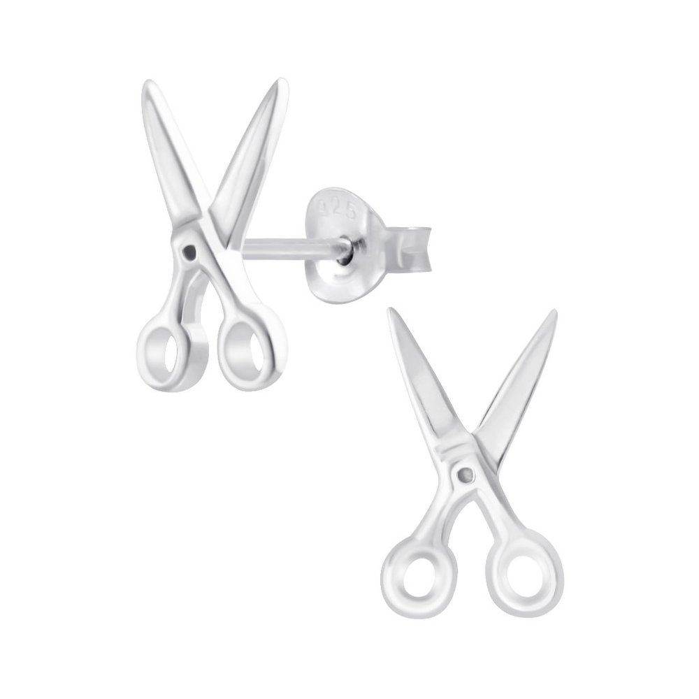 Silver Scissors Stud Earrings